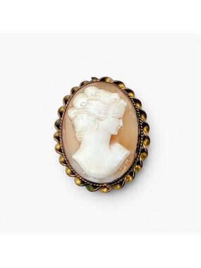 Vintage Carved Shell Cameo Brooch 1940s, Gold Filled Cameo Pin, Mid Century Lady